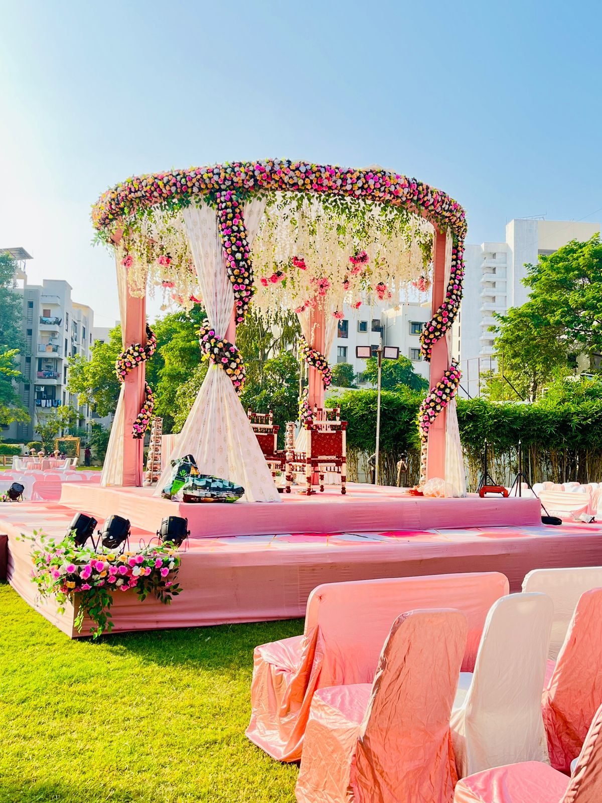 Circular rose ring mandap decoration for a traditional wedding ceremony